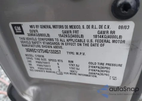 2004 Chevrolet Avalanche 1500 из США, поврежденный, VIN 3GNEC12T54G133257